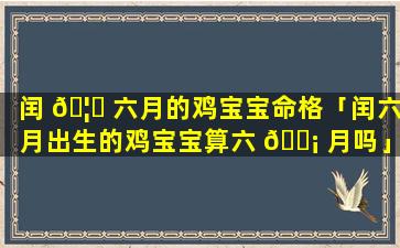 闰 🦄 六月的鸡宝宝命格「闰六月出生的鸡宝宝算六 🐡 月吗」